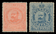 VICTORIA: 1905-13 (SG.431, 432, etc.) Edward VII £1 salmon & £2 dull blue, wmk Crown over A, plus the lower values, mainly "POSTAGE" types (except ½d, one 4d & 9d) and including both 5/- shades (SG.430 & 430a), one with listed variety V121e [$200] "Colou