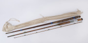 Two vintage split cane fishing rods, two piece and three piece 