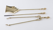 Set of three antique brass fire irons, 19th century, ​the shovel 66cm long