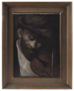HYMAN SLADE (Australia, working 1950s - 1960s), Street Musician, oil on board, signed and titled in chalk verso, ​47 x 34cm