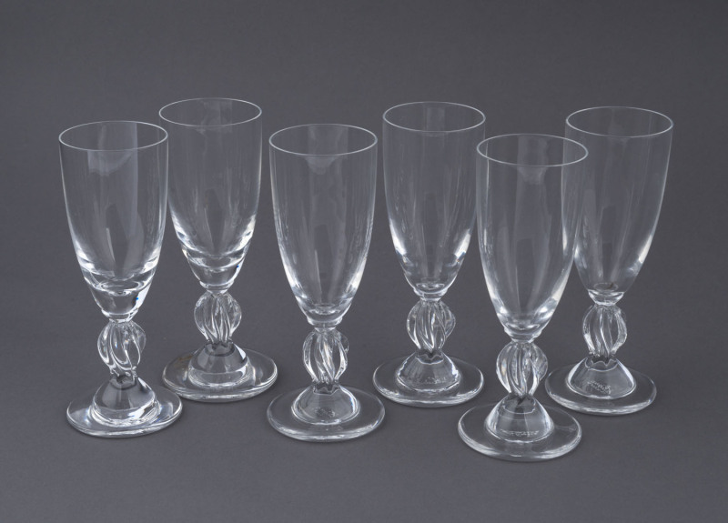 LALIQUE set of six French sherry glasses, 20th century, engraved "Lalique, France", 12cm high