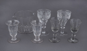Antique English glass rinser and three pairs of antique glasses, 19th century, the glass rinser 9.5cm high, 13cm wide
