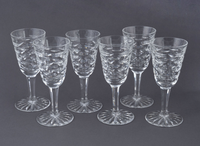 WATERFORD "Tralee" pattern set of six Irish crystal sherry glasses, 20th century, acid etched "Waterford", ​13cm high