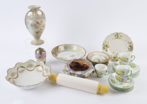 Assorted porcelain tea ware, rolling pin, fruit set, vases and bowls, 19th and 20th century, (39 items), the larger vase 26cm high