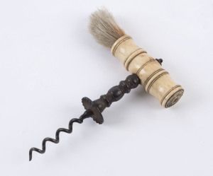 A Georgian corkscrew, whalebone, bristle and steel, 19th century, ​15cm high