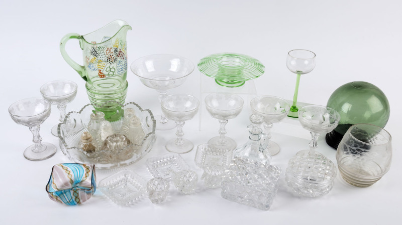 Glass and crystal ware, 19th and 20th century, (27 items), ​the green glass jug 27cm high