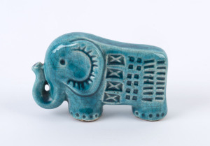 BITOSSI Italian pottery elephant with turquoise glaze, mid 20th century, 8cm high, 12cm long