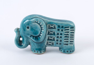 BITOSSI Italian pottery elephant with turquoise glaze, mid 20th century, ​8cm high, 12cm long