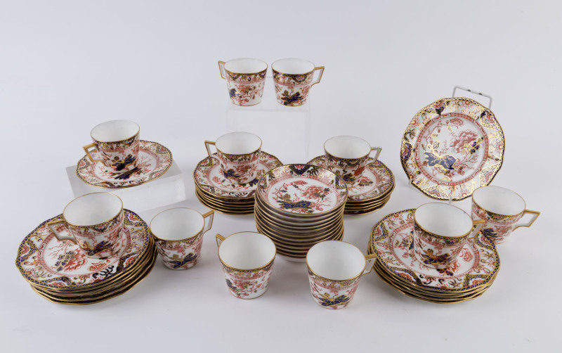 ROYAL CROWN DERBY English porcelain tea ware setting for 12 places, 19th/20th century, comprising 12 teacups, saucers, side plates and cake plates, (48 items)