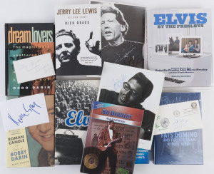 AMERICAN "ROCK 'N' ROLL" SINGERS - BOOKS AND AUTOGRAPHS: comprising hardbound "Blue Monday - Fats Domino and the Lost Dawn of Rock 'N' Roll (2006) with 1978 philatelic cover signed "Luck Always, Fats Domino", "Bo Diddley - Rock & Roll All-Star" (2010) wi