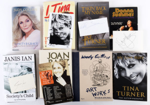 AMERICAN ROCK, POP OR FOLK MUSIC ARTISTS - BOOKS AND AUTOGRAPHS: mostly female artists with hardbound Donna Summer "An Unauthorised Biography" (1983) with signature on piece, hardbound Joan Baez "And a Voice to Sing With" (1988) with signature on concert 