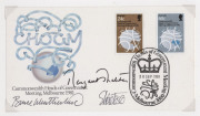 MARGARET THATCHER - FORMER BRITISH PRIME MINISTER: signed black & white photo (16.5 x 11cm) plus another signature on Australian 1981 Commonwealth Heads of Government first day cover, additionally signed by stamp designer Bruce Wetherhead; neatly presente - 2