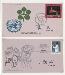 INDIRA GANDHI: signatures on first day covers for 1964 Nehru Commemoration, 1969 Gandhi Centenary & 1981 Commonwealth Heads of Government Meeting, plus facsimile autograph on photograph, also Rajiv Gandhi (Indira's son and successor) signatures on five fi