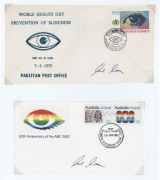 EMINENT SURGEONS: Heart transplant surgeon CHRISTIAAN BARNARD signatures on two Australian 1982-83 first day covers plus leading Australian Eye Surgeon PAUL ROSEN signatures on sixteen philatelic covers including 1976 Pakistan "World Health Day - Preventi - 2