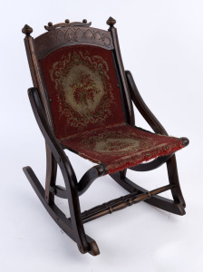 A child's campaign folding rocking chair with tapestry seat by E. W. Vail, 19th century, 60cm high