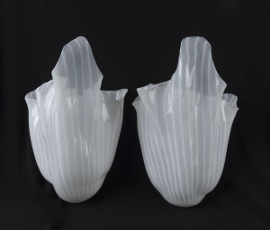 VENINI pair of Latticinio Murano glass wall light shades by FULVIO BIANCONI, circa 1950s, 33cm high