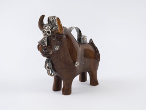 Latin American cow statue, silver and carved rosewood, early 20th century 13cm high