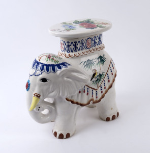 A Chinese porcelain garden seat in the form of an elephant, 20th century, 45cm high