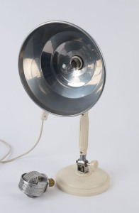 JUN LUX German lamp, cream bakelite and metal with additional heat element, mid 20th century, 52cm high