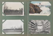 POSTCARDS & PHOTOGRAPHS: selection in album with 12 WWI photographs of Australian Troops on the Western Front some showing religious services/parades, two showing athletic events; postcards with European views of Brussels, Marseilles, Paris, Gibraltar, pl