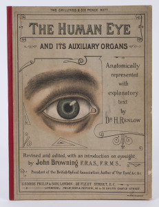 The Human Eye And Its Auxiliary Organs, Anatomically Represented, With Explanatory Text By Dr. H. Renow [Lon. 1896], brown boards with red spine