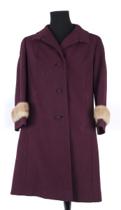 A ladies purple overcoat with sable fur cuffs, mid 20th century