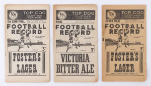 The Football Record: Special Editions for the 1947 2nd Semi-Final (Essendon v Carlton); the [Prelim.] Final (Fitzroy v Essendon) and the Grand Final (Carlton v Essendon), the latter aged with short corners on some pages and pencil annotations; others Fair