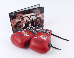 MALONEY BROTHERS: pair of Everlast 8oz boxing gloves one signed by Andrew Moloney, the other signed by Jason Maloney; also "Team Maloney - Volume 2" photo book, signed by both boxers.
