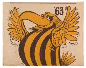 HAWTHORN: the central section of WEG's 1963 premiership poster (with 'Herald' & 'Premiers' excised) for the losing team. Fair/Good condition. A great rarity; we have previously sold this example and know of no others. 41 x 51cm.
