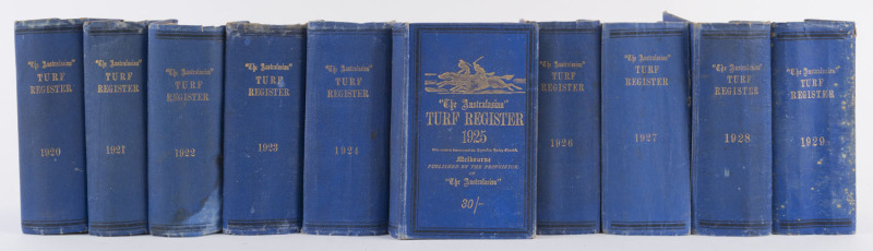 "The Australasian Turf Register", 1920 - 1929 complete, (10 volumes). Very mixed condition.