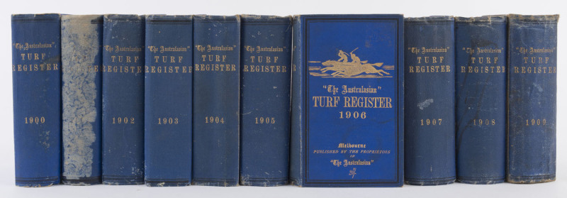 "The Australasian Turf Register", 1900 - 1909 complete, (10 volumes). Very mixed condition.