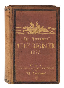 "The Australasian Turf Register", 1881 - 1890 complete, (10 volumes). All rebound in blue with gilt lettering, except 1887, which is original.
