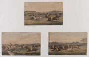 THE STEEPLECHASE: ARTIST UNKNOWN: A group of seven (7) original hand-coloured aquatints, circa 1830, depicting dramatic events during a steeplechase. Three are 11.5 x 19.2cm; four are 9 x 13.8cm. - 3