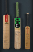 AUSTRALIA: framed and glazed display of three c.1980s miniature bats signed by various Australian teams, one identified as a team that faced the Lord's Taverners in 1987; numerous signatures including Ian Chappell, Greg Chappell, Kim Hughes, David Hookes, - 2