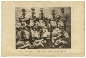 "THE ORIGINAL ENGLISH LADY CRICKETERS" photogravure plate from James Lillywhites" Cricket Annual 1890, overall 11.5 x 17cm.