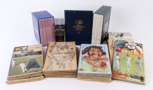 LITERATURE: with 1970-78 era press cuttings relating to mostly Australian Test and Shield cricket in 13 scrapbooks, commencing with the Final Test of England's 1970-71 Ashes Tour of Australia and concluding with the 1978 Australia-West Indies Test series; also "The Bradman Albums" (1987) in two volumes with slipcase, "The Complete History of Australian Cricket 1803-1995" by Jack Pollard in 5 volumes with slipcase, 1985 "World Championship of Cricket" (Ltd.Edn. 882/1000) & "Australian Cricket Col