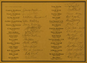 "AUSTRALIAN SPORTING LEGENDS - BETTY CUTHBERT TRIBUTE": display comprising window mounted large group photograph with 57 signatures beneath including Olympians Herb Elliot, Ron Clarke, John Landy, Debbie Flintoff-King, Rob De Castella as well as other lea - 3