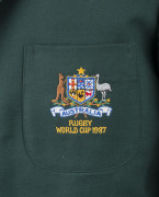 1987 Rugby World Cup Australian team blazer, made by Ambrosoli & Thompson (Sydney) with Australian Coat of Arms and 'RUGBY/WORLD CUP 1987' embroidered on the pocket, named for "J. Miller" (Jeff Miller) on the manufacturer's label. [Jeff Miller was capped - 2