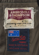 1987 Rugby World Cup Australian team blazer, made by Ambrosoli & Thompson (Sydney) with Australian Coat of Arms and 'RUGBY/WORLD CUP 1987' embroidered on the pocket, named for "J. Miller" (Jeff Miller) on the manufacturer's label. [Jeff Miller was capped - 3