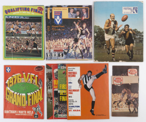 1972-81 selection incl. 1972 Preliminary Final (Carlton v St Kilda), 1972 Semi Final (Collingwood vs St Kilda), 1976 Grand Final (Hawthorn v North Melbourne), 1977 Qualifying Final (Hawthorn v North Melbourne), 1978 First Semi-Final (Collingwood v Carlton), 1980 Elimination Final (North Melbourne v Collingwood), 1981 Grand Final (2, Carlton v Collingwood); few other items incl. "Football '70' - The Royal Year" ( pub. The Herald and Weekly Times), 1980 "The Herald" GF souvenir, etc. (13 items)