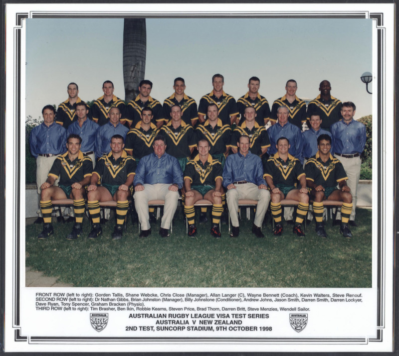 PHOTOGRAPHS: Queenland 1998 State of Origin victorious team incl. Alan Langer (Captain), Gordon Tallis, Kevin Walters, Steve Renouf, Wendell Sailor & Steve Price and coach Wayne Bennett; 1998 Australian team for 2nd Test agianst New Zealand incl. Allan La