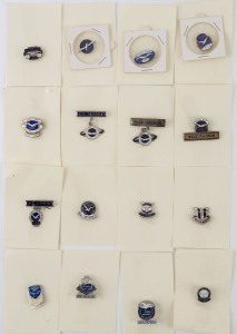 SANDY BAY FOOTBALL CLUB ("The Seagulls") - TASMANIAN FOOTBALL LEAGUE: 1951-1976 collection of membership and officials pin badges comprising membership badges for 1950, 1951, 1955 & 1958 and for 1960 Deputy Patron, 1962 Vice President, 1963 Vice Patron, 1964 Player (TFL Premiership year), 1966 Vice President, 1968 Deputy Patron, 1971 Vice President (TFL Premiership & Tasmanian State Premiership year), 1973 Vice President, 1974 Deputy Patron