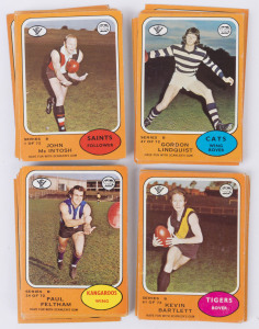 1973 Series B Scanlens "Footballers" complete set [72], plus 3 duplicates, card #72 creased otherwise VG to VF. (75)