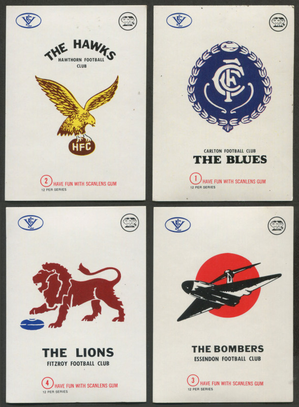 1973 Scanlens: Club Mascot Sticker inserts, another complete set [12]; also VG to VF.