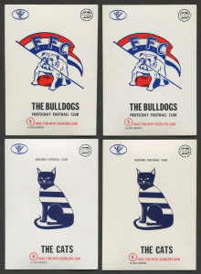 1973 Scanlens: Club Mascot Sticker inserts duplicates comprising No. 2 Hawthorn (3), No. 3 Essendon (3), No. 4 Fitzroy, No. 5 Footscray (2), No. 6 Geelong (3), No 8. Melbourne (4), No.9 North Melbourne (2), No.10 Richmond (2), No.11 St Kilda (4) & No.12 S