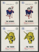 1973 Scanlens: Club Mascot Sticker inserts duplicates comprising No. 2 Hawthorn (3), No. 3 Essendon (3), No. 4 Fitzroy, No. 5 Footscray (2), No. 6 Geelong (3), No 8. Melbourne (4), No.9 North Melbourne (2), No.10 Richmond (2), No.11 St Kilda (4) & No.12 S - 3