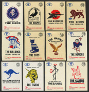 1974 Scanlens: Club Mascot Sticker inserts complete set [12], some are aged/yellowed, otherwise above-average condition.