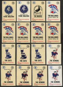 1974 Scanlens: Club Mascot Sticker inserts duplicates comprising No. 1 Carlton (2), No. 2 Collingwood, No. 5 Footscray (5), No. 6 Geelong (3), No 8. Melbourne (5), No. 9 North Melbourne (2), No. 10 Richmond (2), No. 11 St Kilda (5), No 12 South Melbourne