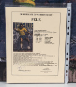 PELE: hand enhanced "Giclee" print on canvas showing the legendary Brazilian dribbling the ball, signed by Pele and by the artist Stephen Holland, limited edition numbered '69' of 97, with CofA, overall 104 x 68.5cm. - 4