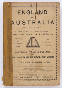 "England v Australia at the Wicket" by Brumfitt & Kirby (Ilkley, Yorkshire 1887) with full statistical accounts, between 1862 and 1887, of every English team in Australia and every Australian team in England, including player averages; 293pp softbound, good condition overall.